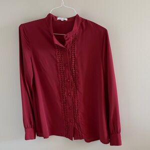 Dark Red Long Sleeve Button-Up Blouse
